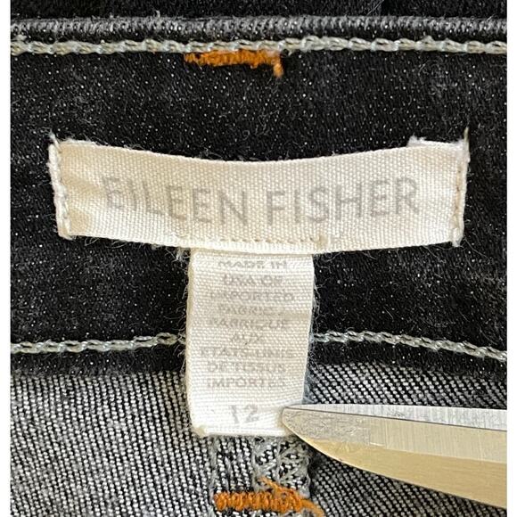 Eileen Fisher Organic Soft Stretch Denim Pant Black Gray Size 12 Straight Leg - Picture 8 of 9